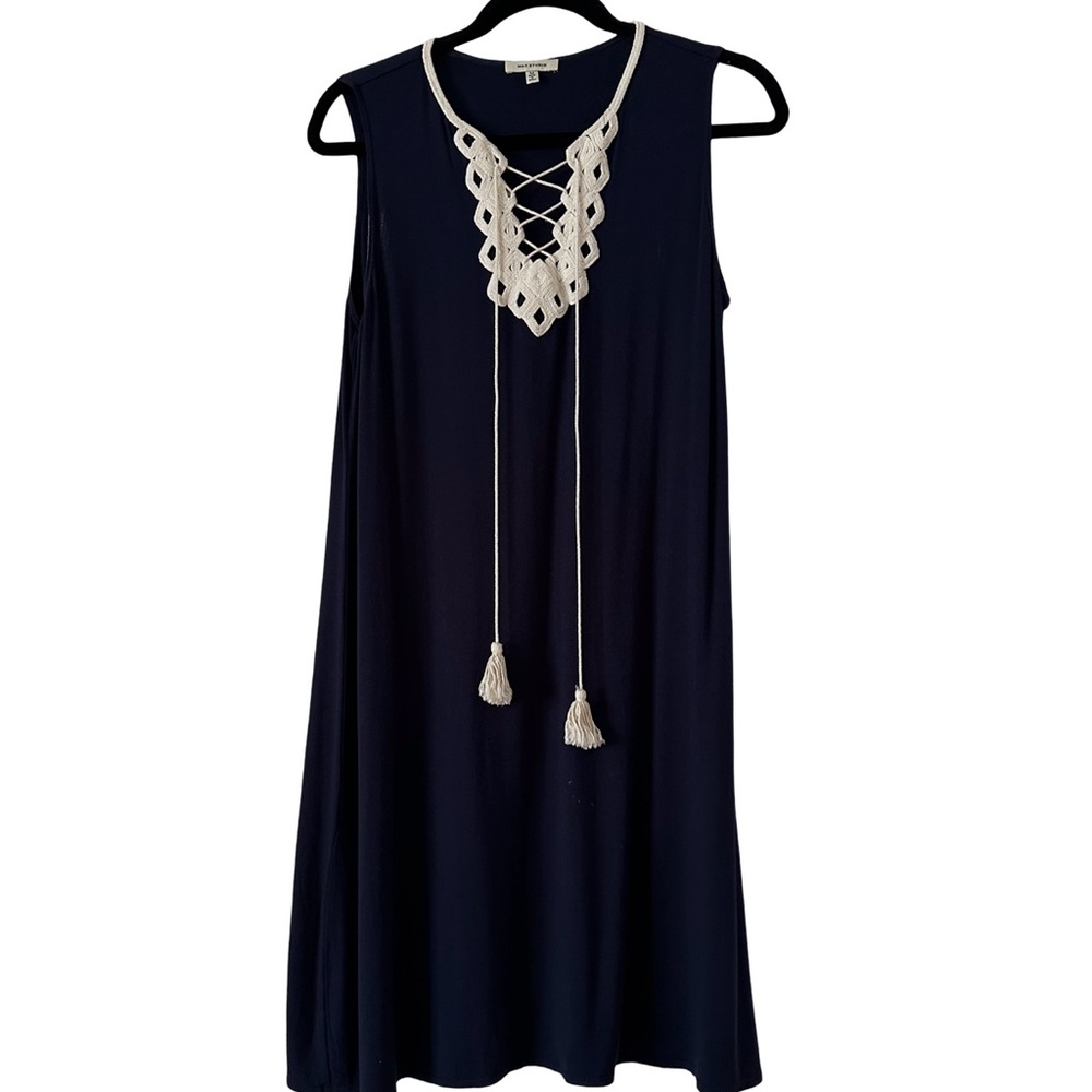 Max Studio Navy Sleeveless Dress with Lace-Up Detail, Size Medium